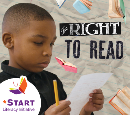 A young Black boy reads a paper on the cover of The Right to Read documentary poster.